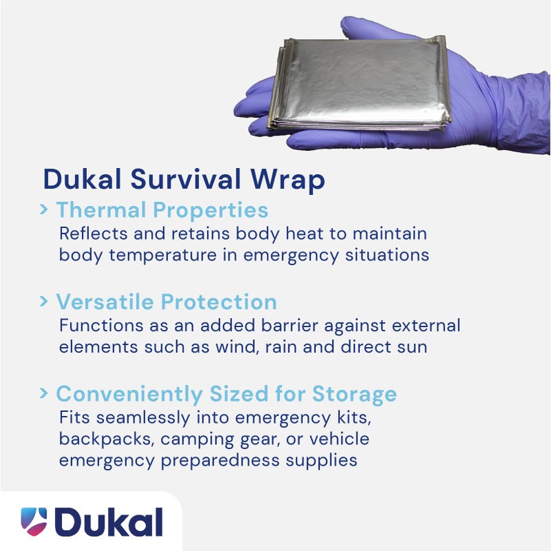 Dukal 721 Emergency Survival Blanket Mylar Wrap | Thermal Properties, Convenient Storage | Protection Against Wind, Rain, Sun | Diverse Functionality for Outdoor Enthusiasts & Responders | Pack of 1 - Image 3